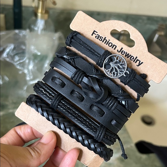 Men's Black Leather Bracelet Set - Picture 3 of 3